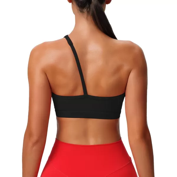 Aoxjox Womens Workout Sports Bras One Shoulder Caley Asymmetrical Bra Fitness Training Gym Yoga Crop Tank TopBlack