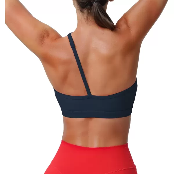 Aoxjox Womens Workout Sports Bras One Shoulder Caley Asymmetrical Bra Fitness Training Gym Yoga Crop Tank TopBlueberry