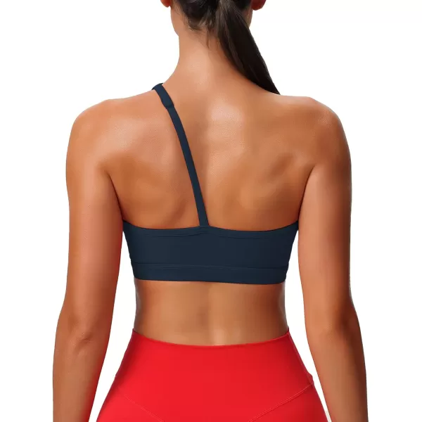 Aoxjox Womens Workout Sports Bras One Shoulder Caley Asymmetrical Bra Fitness Training Gym Yoga Crop Tank TopBlueberry