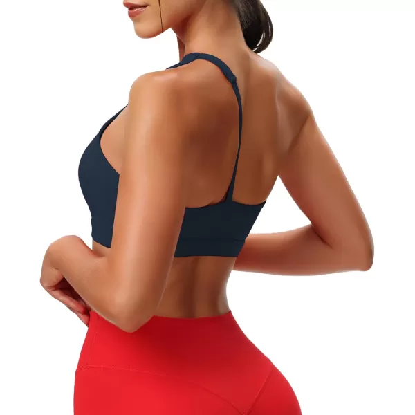 Aoxjox Womens Workout Sports Bras One Shoulder Caley Asymmetrical Bra Fitness Training Gym Yoga Crop Tank TopBlueberry