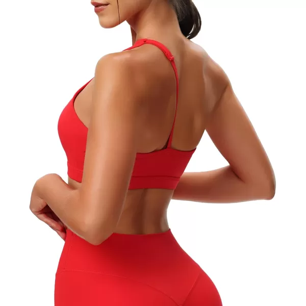 Aoxjox Womens Workout Sports Bras One Shoulder Caley Asymmetrical Bra Fitness Training Gym Yoga Crop Tank TopRacing Red