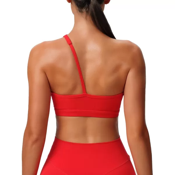 Aoxjox Womens Workout Sports Bras One Shoulder Caley Asymmetrical Bra Fitness Training Gym Yoga Crop Tank TopRacing Red
