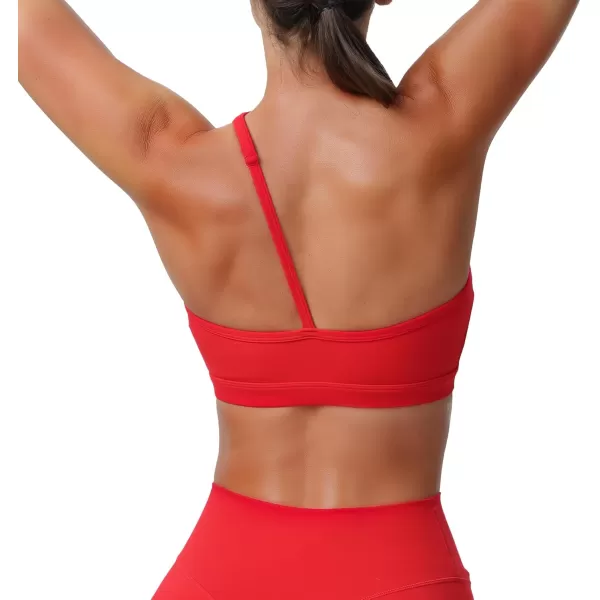 Aoxjox Womens Workout Sports Bras One Shoulder Caley Asymmetrical Bra Fitness Training Gym Yoga Crop Tank TopRacing Red