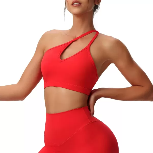 Aoxjox Womens Workout Sports Bras One Shoulder Caley Asymmetrical Bra Fitness Training Gym Yoga Crop Tank TopRacing Red