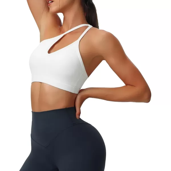Aoxjox Womens Workout Sports Bras One Shoulder Caley Asymmetrical Bra Fitness Training Gym Yoga Crop Tank TopWhite