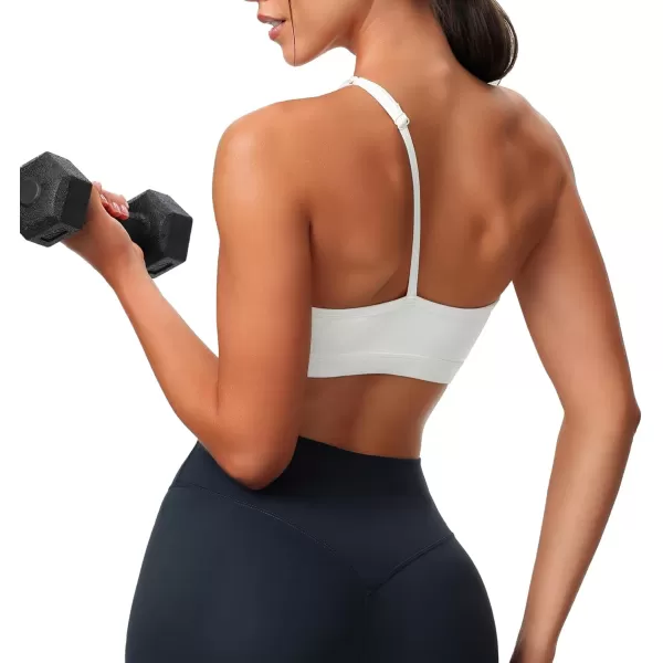 Aoxjox Womens Workout Sports Bras One Shoulder Caley Asymmetrical Bra Fitness Training Gym Yoga Crop Tank TopWhite