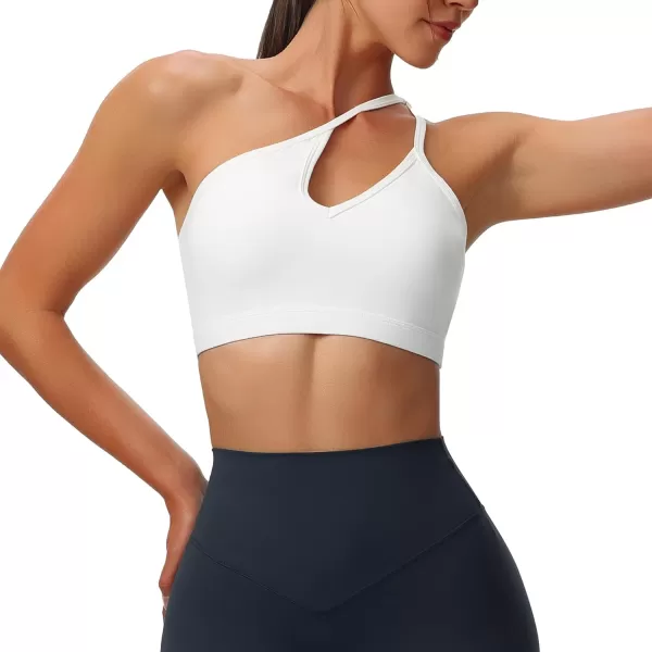Aoxjox Womens Workout Sports Bras One Shoulder Caley Asymmetrical Bra Fitness Training Gym Yoga Crop Tank TopWhite