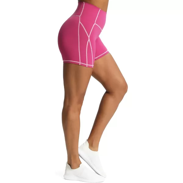 Aoxjox Workout Biker Shorts for Women Tummy Control High Waisted Exercise Gym Yoga Lined Shorts 6quotBaton Red Mauve