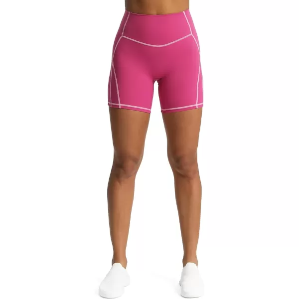 Aoxjox Workout Biker Shorts for Women Tummy Control High Waisted Exercise Gym Yoga Lined Shorts 6quotBaton Red Mauve