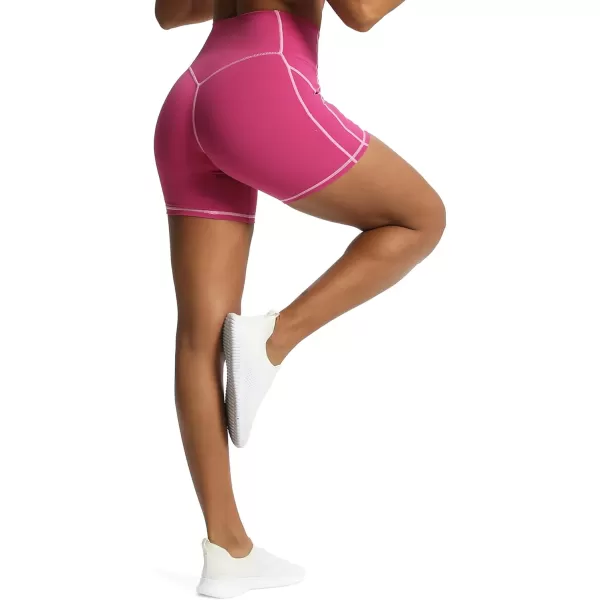 Aoxjox Workout Biker Shorts for Women Tummy Control High Waisted Exercise Gym Yoga Lined Shorts 6quotBaton Red Mauve