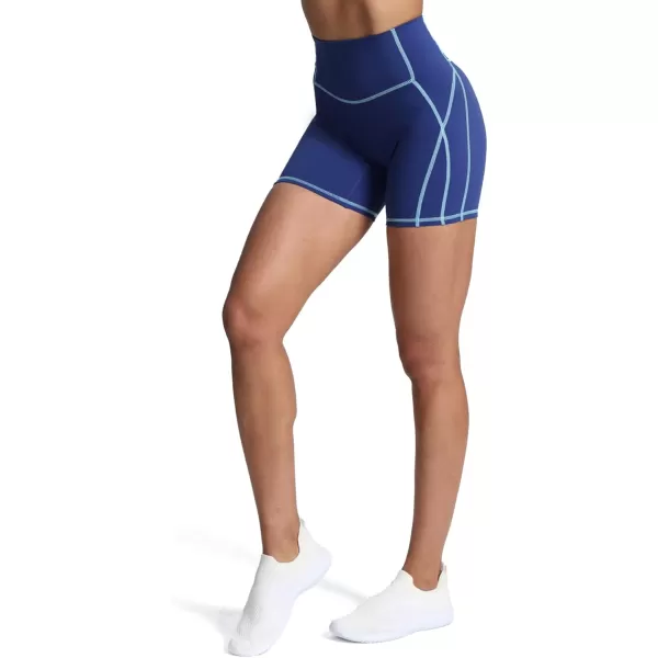 Aoxjox Workout Biker Shorts for Women Tummy Control High Waisted Exercise Gym Yoga Lined Shorts 6quotBellwether BlueSpun Sugar