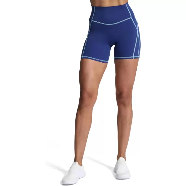 Aoxjox Workout Biker Shorts for Women Tummy Control High Waisted Exercise Gym Yoga Lined Shorts 6quotBellwether BlueSpun Sugar