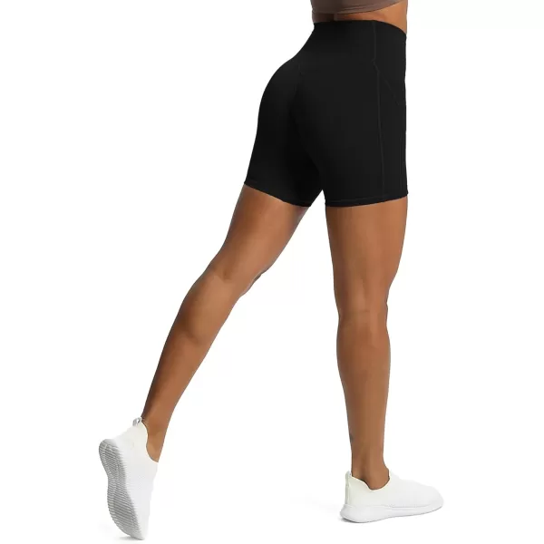 Aoxjox Workout Biker Shorts for Women Tummy Control High Waisted Exercise Gym Yoga Lined Shorts 6quotBlack