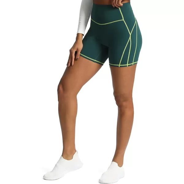 Aoxjox Workout Biker Shorts for Women Tummy Control High Waisted Exercise Gym Yoga Lined Shorts 6quotDark Sea Green Lime Green