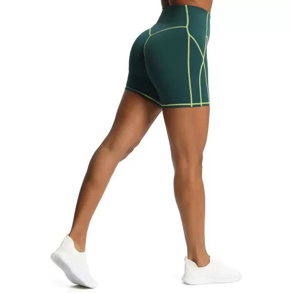 Aoxjox Workout Biker Shorts for Women Tummy Control High Waisted Exercise Gym Yoga Lined Shorts 6quotDark Sea Green Lime Green