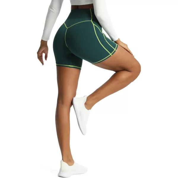 Aoxjox Workout Biker Shorts for Women Tummy Control High Waisted Exercise Gym Yoga Lined Shorts 6quotDark Sea Green Lime Green