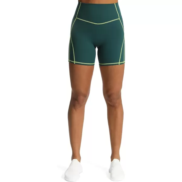 Aoxjox Workout Biker Shorts for Women Tummy Control High Waisted Exercise Gym Yoga Lined Shorts 6quotDark Sea Green Lime Green