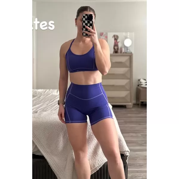Aoxjox Workout Biker Shorts for Women Tummy Control High Waisted Exercise Gym Yoga Lined Shorts 6quotDeep Blue Paisley Purple