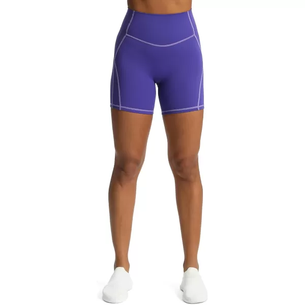 Aoxjox Workout Biker Shorts for Women Tummy Control High Waisted Exercise Gym Yoga Lined Shorts 6quotDeep Blue Paisley Purple