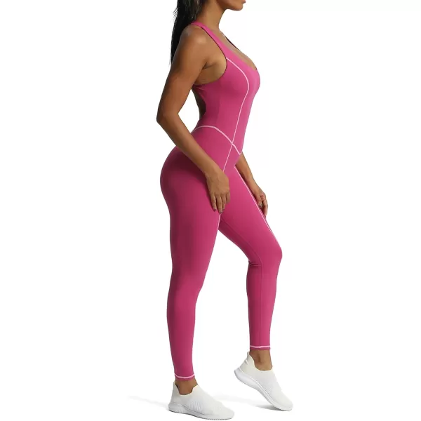 Aoxjox Workout Jumpsuit for Women Brooke Cross Back One Piece Scrunch Gym Yoga Sports Bras JumpsuitsB Baton Red Mauve