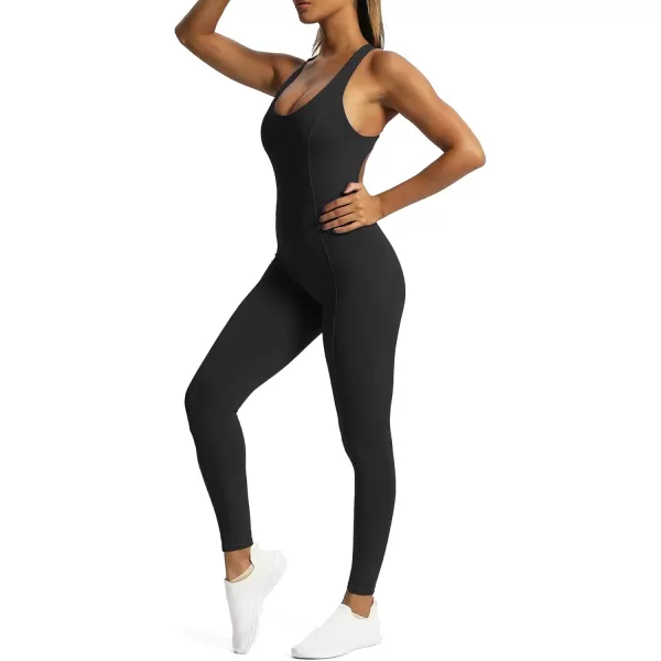 Aoxjox Workout Jumpsuit for Women Brooke Cross Back One Piece Scrunch Gym Yoga Sports Bras JumpsuitsB Black