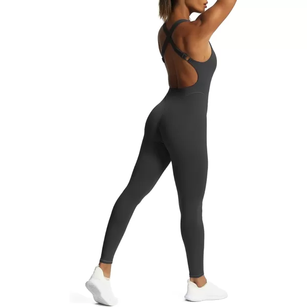 Aoxjox Workout Jumpsuit for Women Brooke Cross Back One Piece Scrunch Gym Yoga Sports Bras JumpsuitsB Black