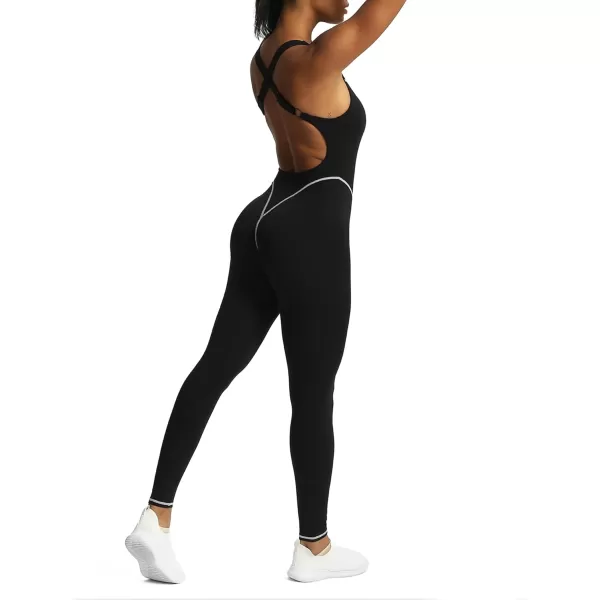 Aoxjox Workout Jumpsuit for Women Brooke Cross Back One Piece Scrunch Gym Yoga Sports Bras JumpsuitsB Black Mink