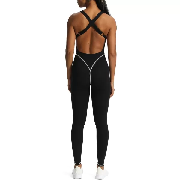 Aoxjox Workout Jumpsuit for Women Brooke Cross Back One Piece Scrunch Gym Yoga Sports Bras JumpsuitsB Black Mink