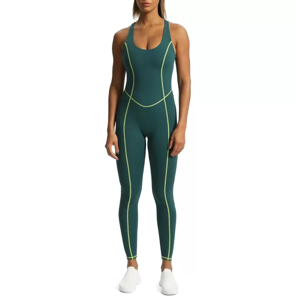 Aoxjox Workout Jumpsuit for Women Brooke Cross Back One Piece Scrunch Gym Yoga Sports Bras JumpsuitsB Dark Sea Green Lime Green