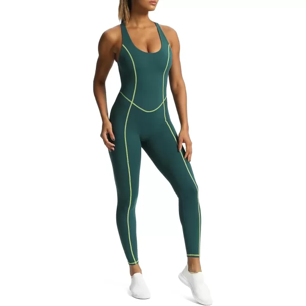 Aoxjox Workout Jumpsuit for Women Brooke Cross Back One Piece Scrunch Gym Yoga Sports Bras JumpsuitsB Dark Sea Green Lime Green