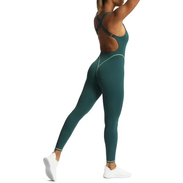 Aoxjox Workout Jumpsuit for Women Brooke Cross Back One Piece Scrunch Gym Yoga Sports Bras JumpsuitsB Dark Sea Green Lime Green