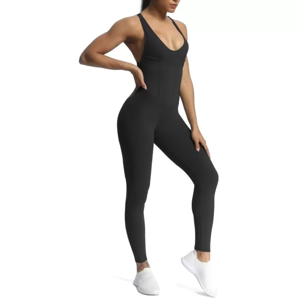 Aoxjox Workout Jumpsuit for Women Brooke Cross Back One Piece Scrunch Gym Yoga Sports Bras JumpsuitsBlack