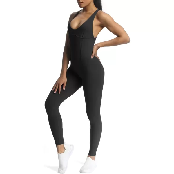 Aoxjox Workout Jumpsuit for Women Brooke Cross Back One Piece Scrunch Gym Yoga Sports Bras JumpsuitsBlack