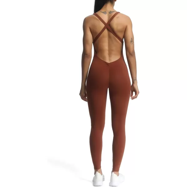 Aoxjox Workout Jumpsuit for Women Brooke Cross Back One Piece Scrunch Gym Yoga Sports Bras JumpsuitsCherry Mahogany