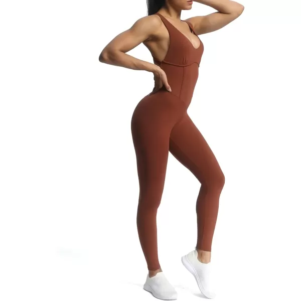 Aoxjox Workout Jumpsuit for Women Brooke Cross Back One Piece Scrunch Gym Yoga Sports Bras JumpsuitsCherry Mahogany