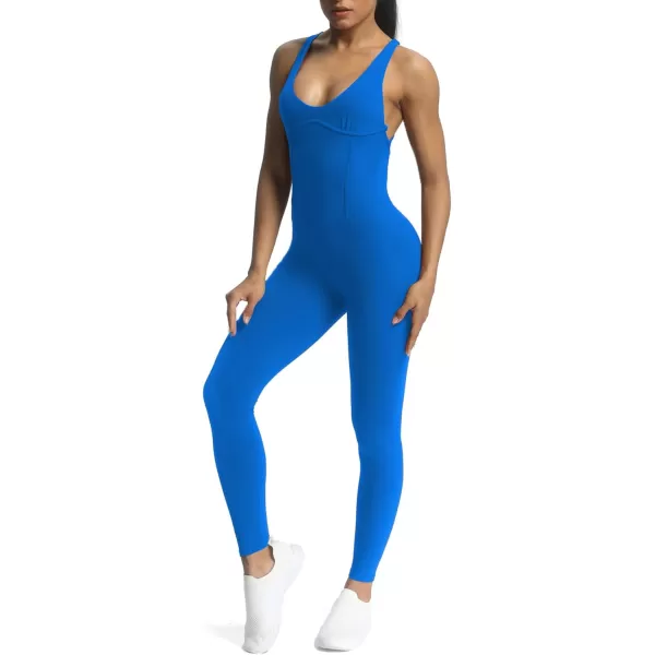 Aoxjox Workout Jumpsuit for Women Brooke Cross Back One Piece Scrunch Gym Yoga Sports Bras JumpsuitsDirectoire Blue