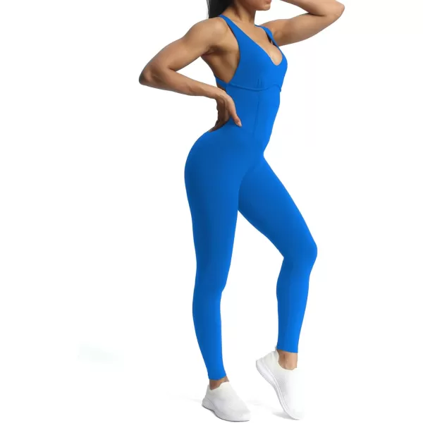 Aoxjox Workout Jumpsuit for Women Brooke Cross Back One Piece Scrunch Gym Yoga Sports Bras JumpsuitsDirectoire Blue