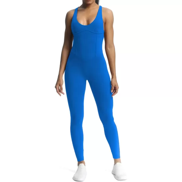 Aoxjox Workout Jumpsuit for Women Brooke Cross Back One Piece Scrunch Gym Yoga Sports Bras JumpsuitsDirectoire Blue