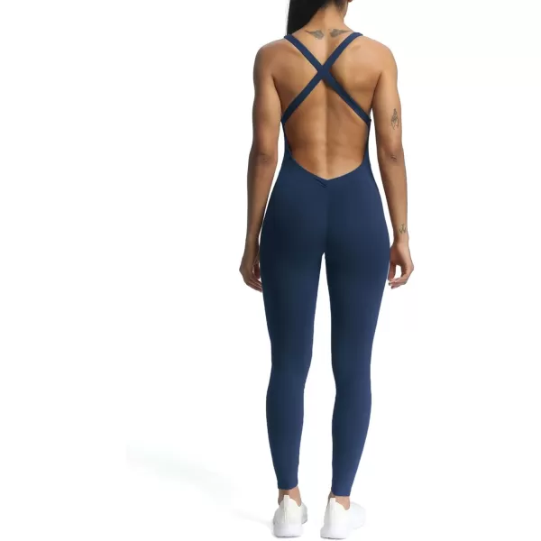 Aoxjox Workout Jumpsuit for Women Brooke Cross Back One Piece Scrunch Gym Yoga Sports Bras JumpsuitsNavy