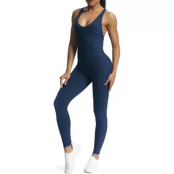 Aoxjox Workout Jumpsuit for Women Brooke Cross Back One Piece Scrunch Gym Yoga Sports Bras JumpsuitsNavy