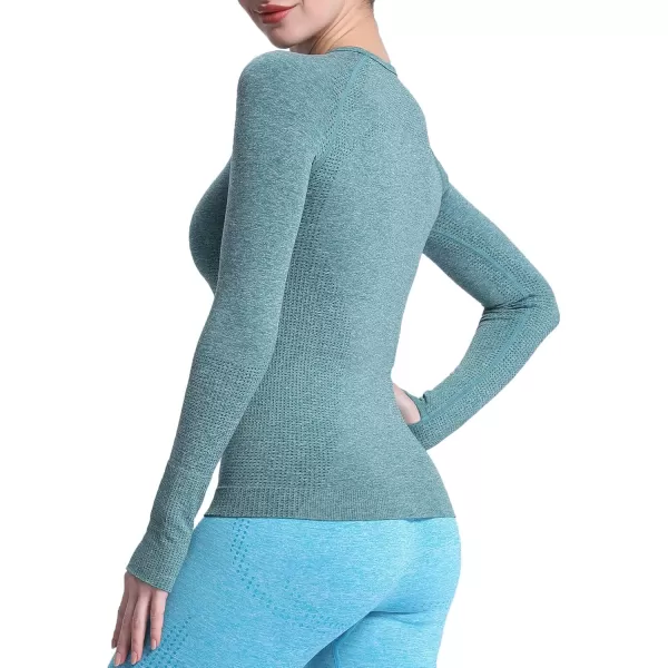 Aoxjox Workout Long Sleeve Shirts for Women Fall Workout Shirts Gym Yoga Running Seamless Tee TShirt TopsB Dark Green Marl