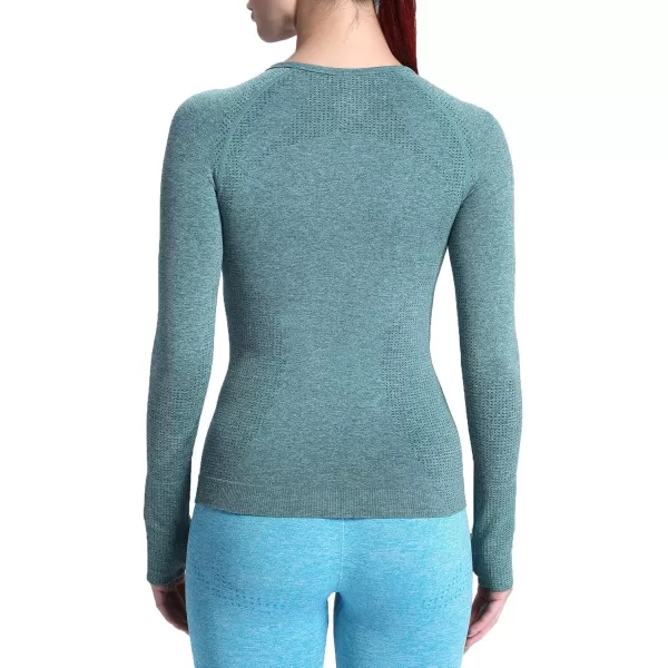 Aoxjox Workout Long Sleeve Shirts for Women Fall Workout Shirts Gym Yoga Running Seamless Tee TShirt TopsB Dark Green Marl