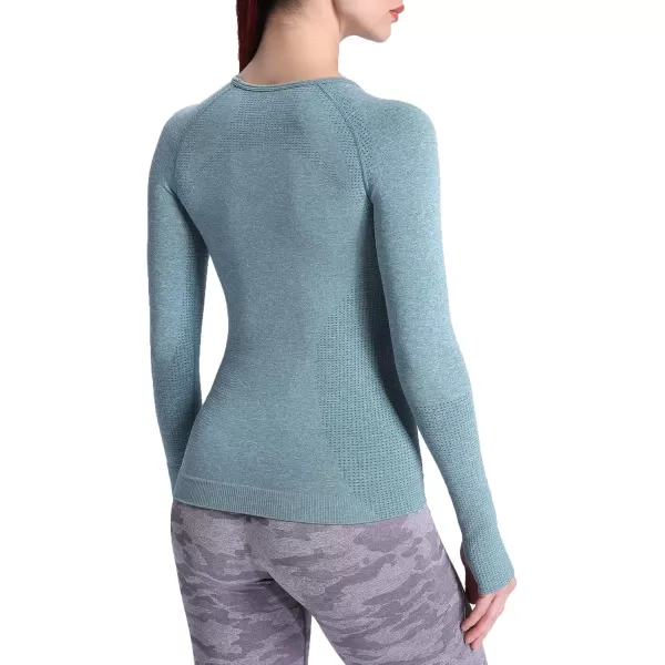 Aoxjox Workout Long Sleeve Shirts for Women Fall Workout Shirts Gym Yoga Running Seamless Tee TShirt TopsB Forest Green Marl