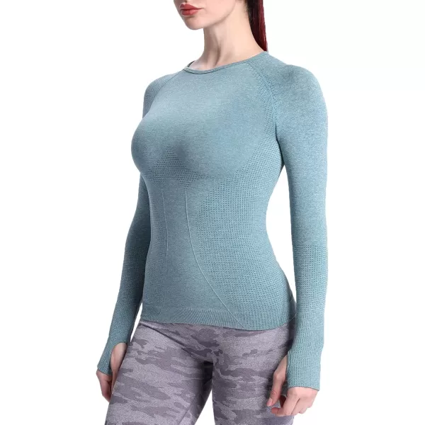 Aoxjox Workout Long Sleeve Shirts for Women Fall Workout Shirts Gym Yoga Running Seamless Tee TShirt TopsB Forest Green Marl