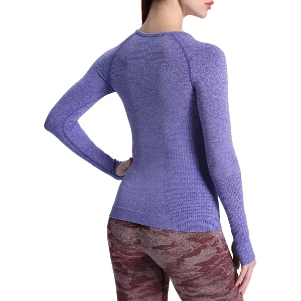 Aoxjox Workout Long Sleeve Shirts for Women Fall Workout Shirts Gym Yoga Running Seamless Tee TShirt TopsB Indigo Marl
