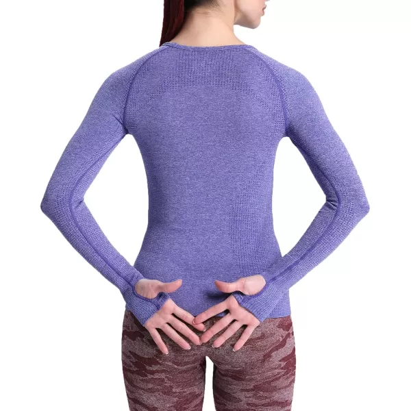 Aoxjox Workout Long Sleeve Shirts for Women Fall Workout Shirts Gym Yoga Running Seamless Tee TShirt TopsB Indigo Marl