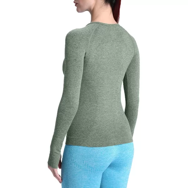 Aoxjox Workout Long Sleeve Shirts for Women Fall Workout Shirts Gym Yoga Running Seamless Tee TShirt TopsB Khaki Marl