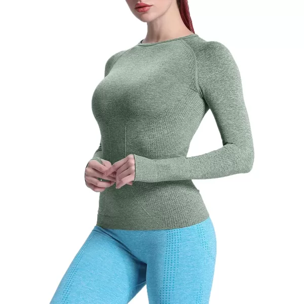 Aoxjox Workout Long Sleeve Shirts for Women Fall Workout Shirts Gym Yoga Running Seamless Tee TShirt TopsB Khaki Marl