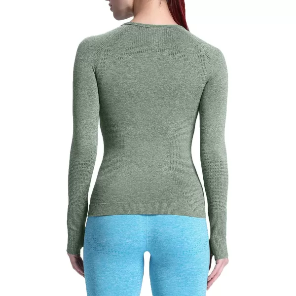 Aoxjox Workout Long Sleeve Shirts for Women Fall Workout Shirts Gym Yoga Running Seamless Tee TShirt TopsB Khaki Marl
