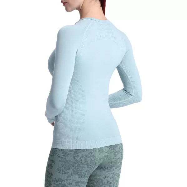 Aoxjox Workout Long Sleeve Shirts for Women Fall Workout Shirts Gym Yoga Running Seamless Tee TShirt TopsB Light Green Marl